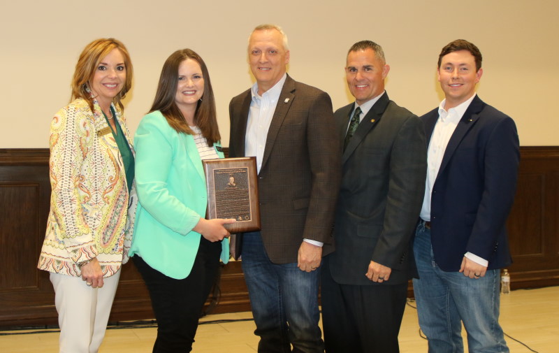 From left to right: Shelby Lucas, Hall of Fame Chair,  Representative Gerrid Kendrix, Dr. Chad Wiginton, WOSC President, and Jace Zacharias, Alumni Association President.